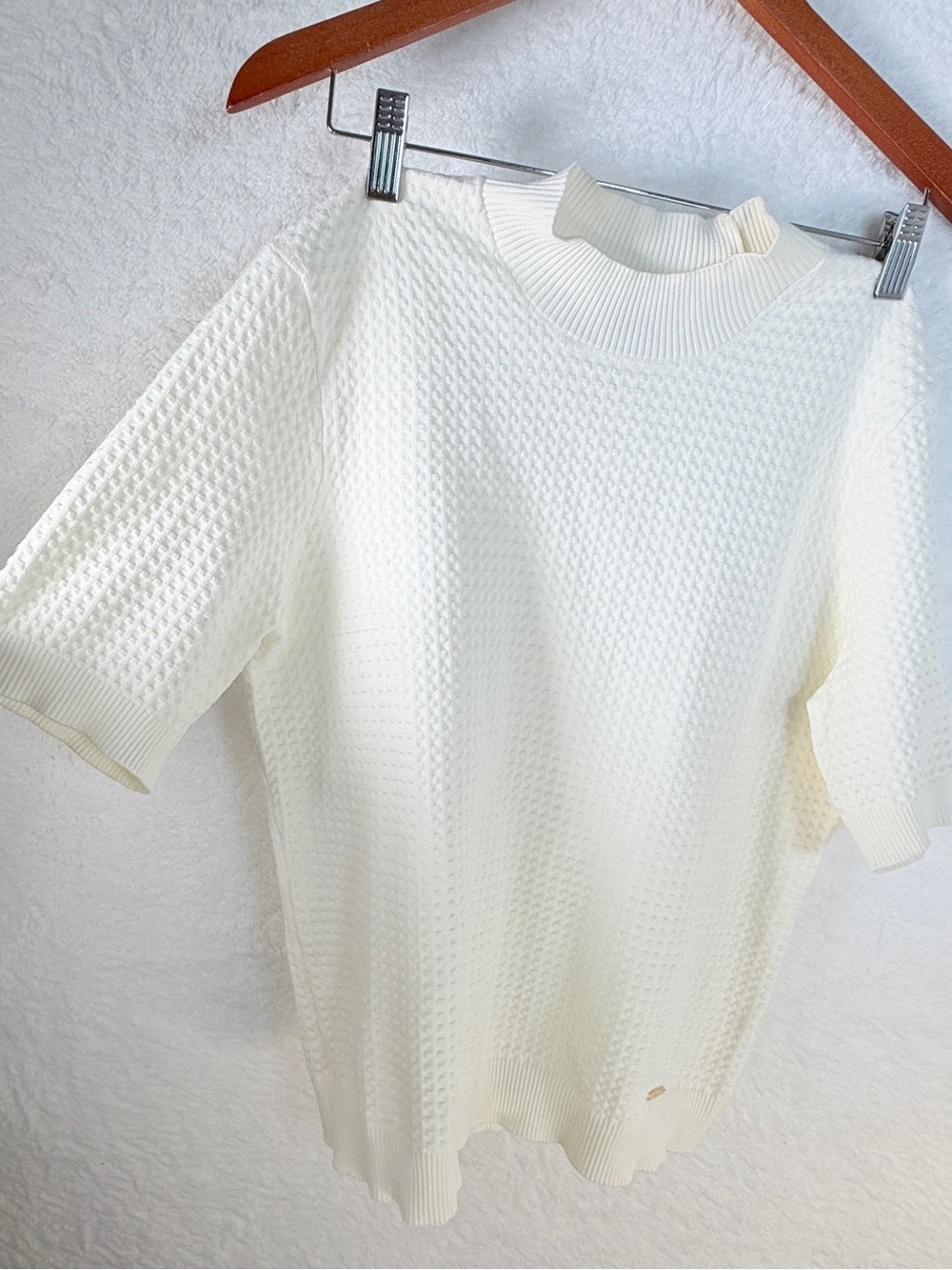 Elie Tahari Ivory Textured Knit Mock Neck Oversized Sweater Tunic Large NWT